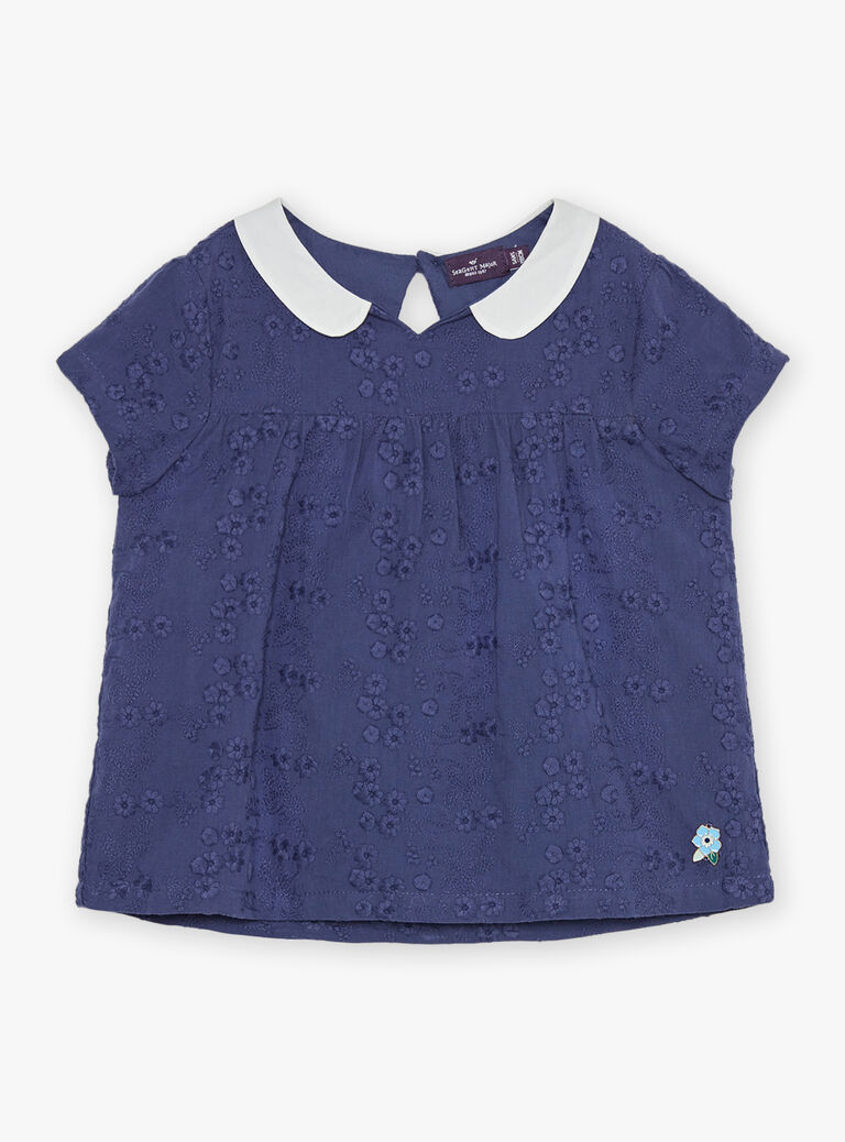 Blouse bleu marine à broderies fleuries