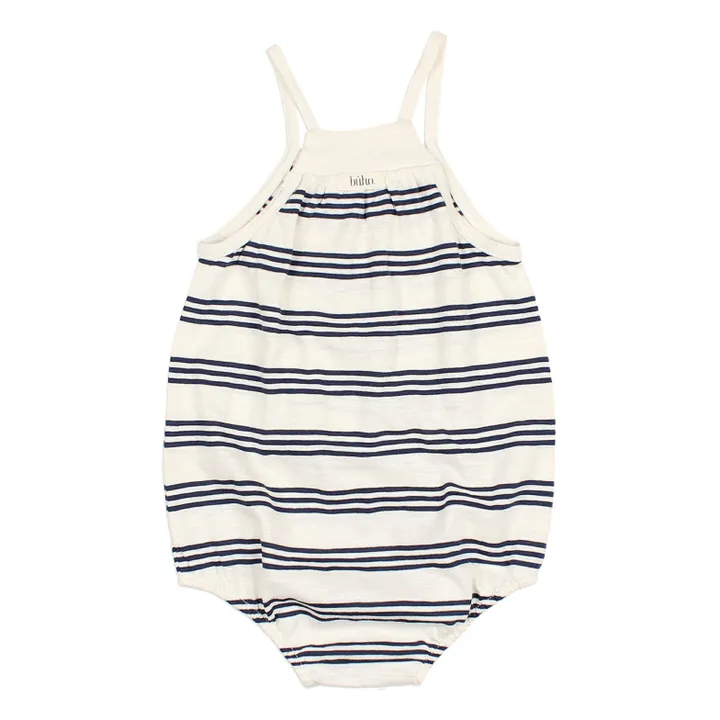 Búho Barboteuse Rayée Coton Flammé | Bleu marine