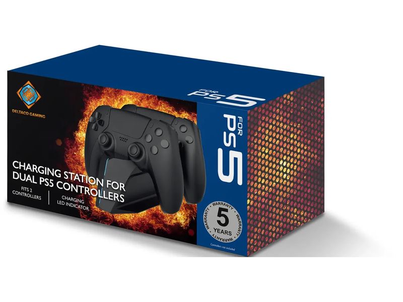 DELTACO Ladestation Dual Charger PS5 Schwarz Ladestation für zwei Playstation 5-Controller