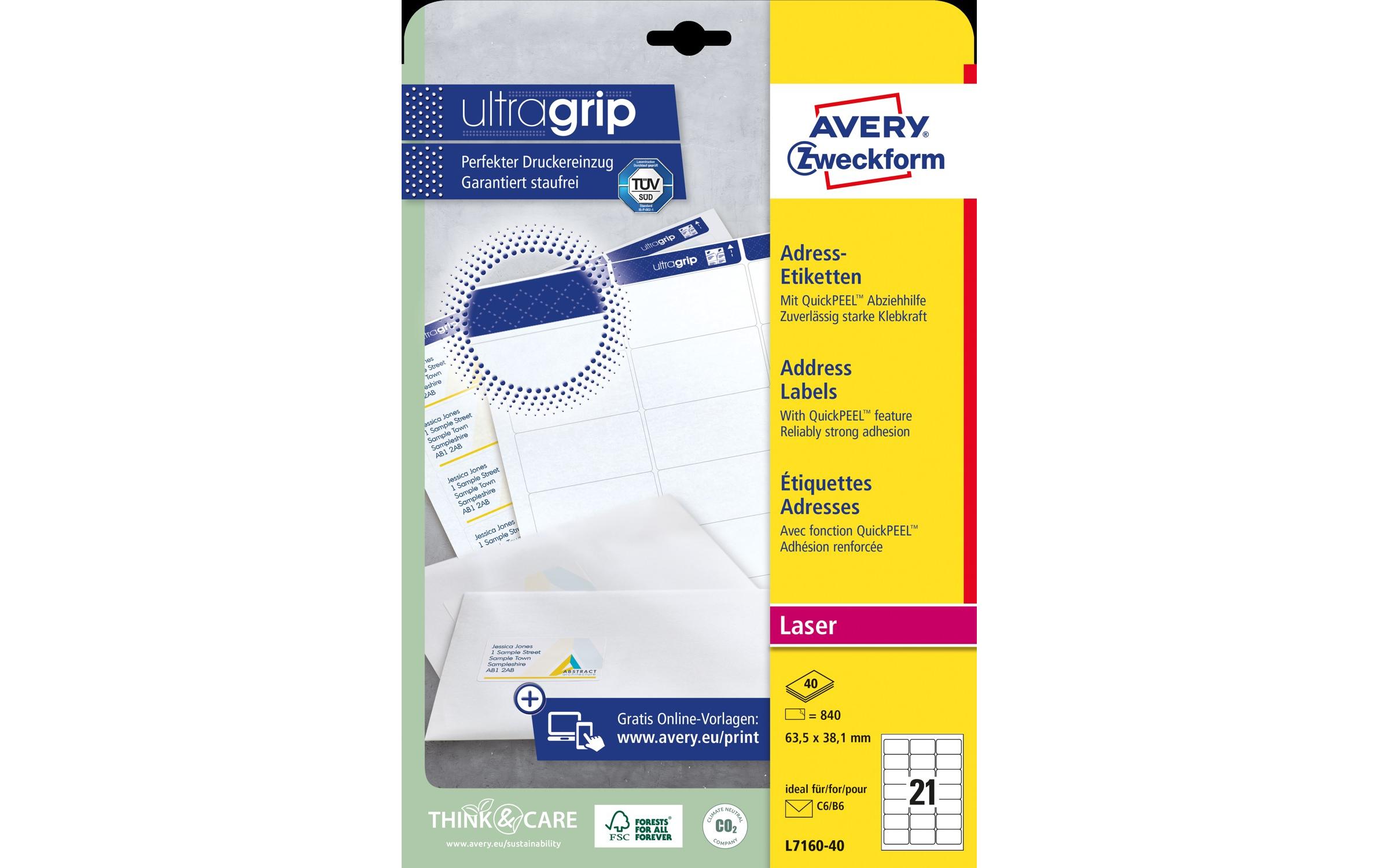 Adressetiketten Ultragrip 63.5 x 38.1 mm, 40 BlattPermanente Etiketten