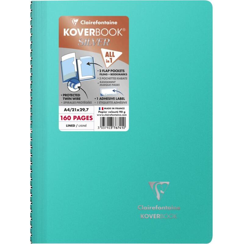 Cahier reliure intégrale enveloppante Koverbook Silver A4 160 pages ligné couverture polypropylène opaque - Assortis