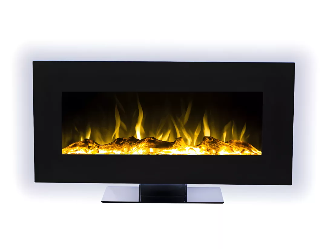 Cheminée électrique IRAZU - Murale ou à poser - LEDs & Bluetooth - L106,68 x P26 x H57,2 cm - Noire