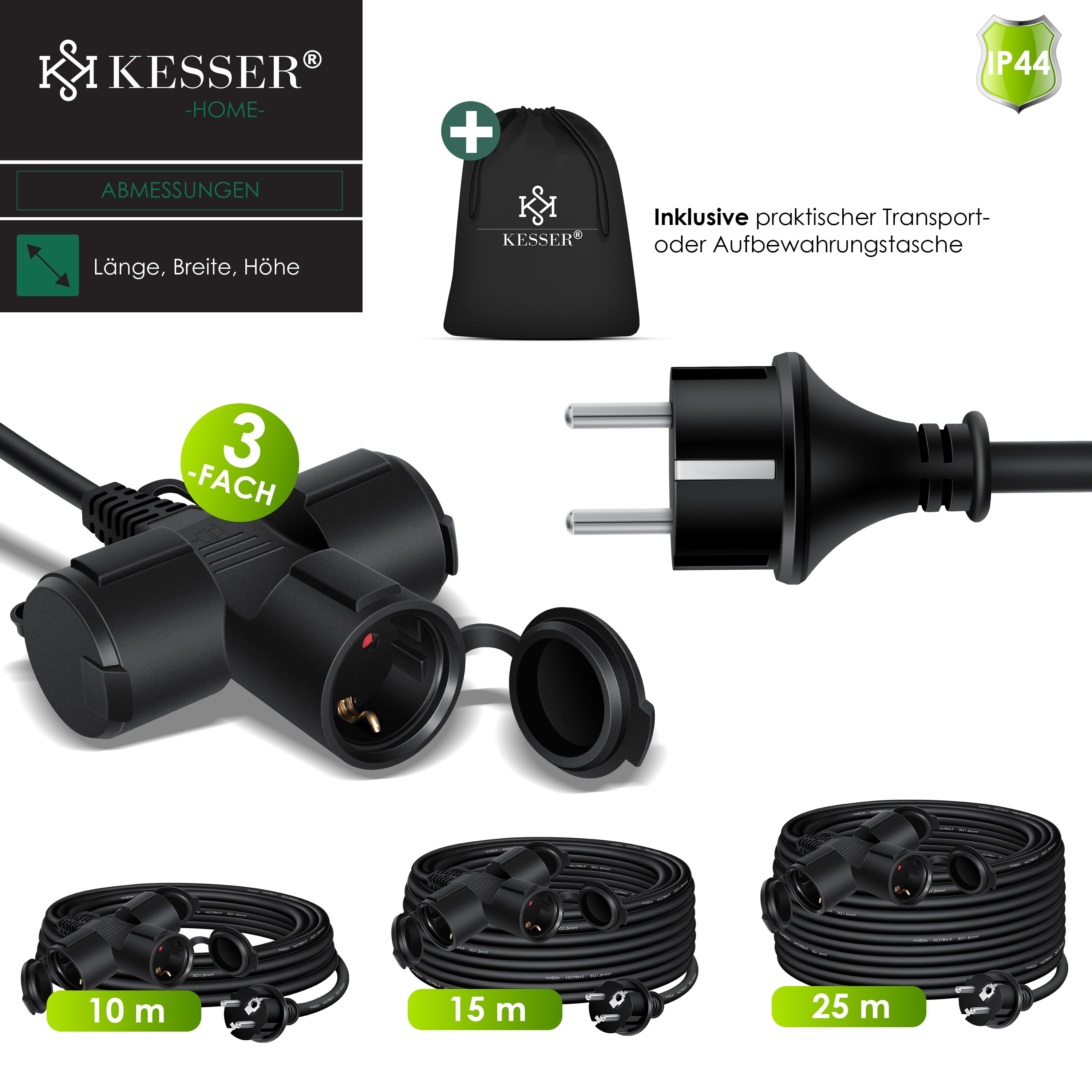 KESSER® Verlängerungskabel mit Schutzkappe Outdoor - für Innenbereich Außenbereich - Verlängerung Stromkabel – 230 V IP44 - Schutzkontakt Baustellenkabel Schutzkontaktstecker