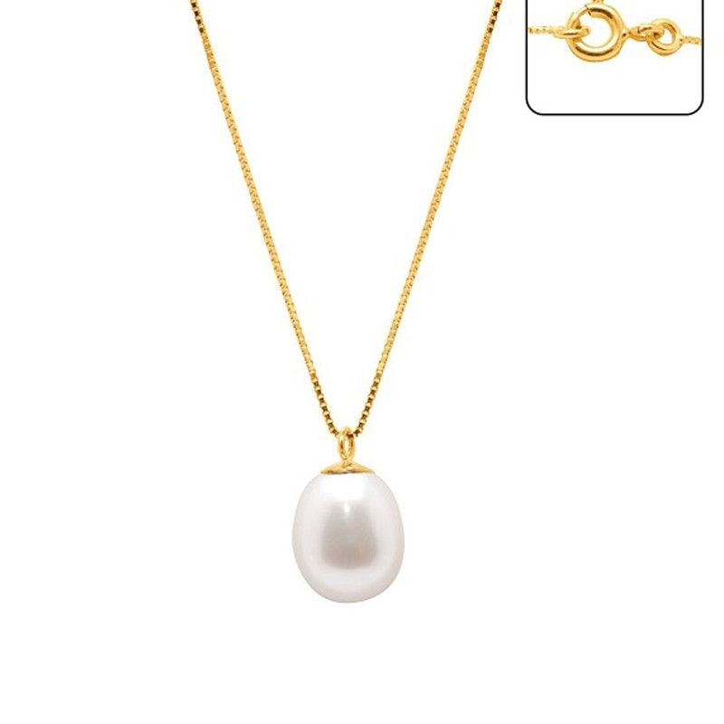 Collier Pendentif Femme en Or Jaune 375/1000 et Perle de Culture Blanche