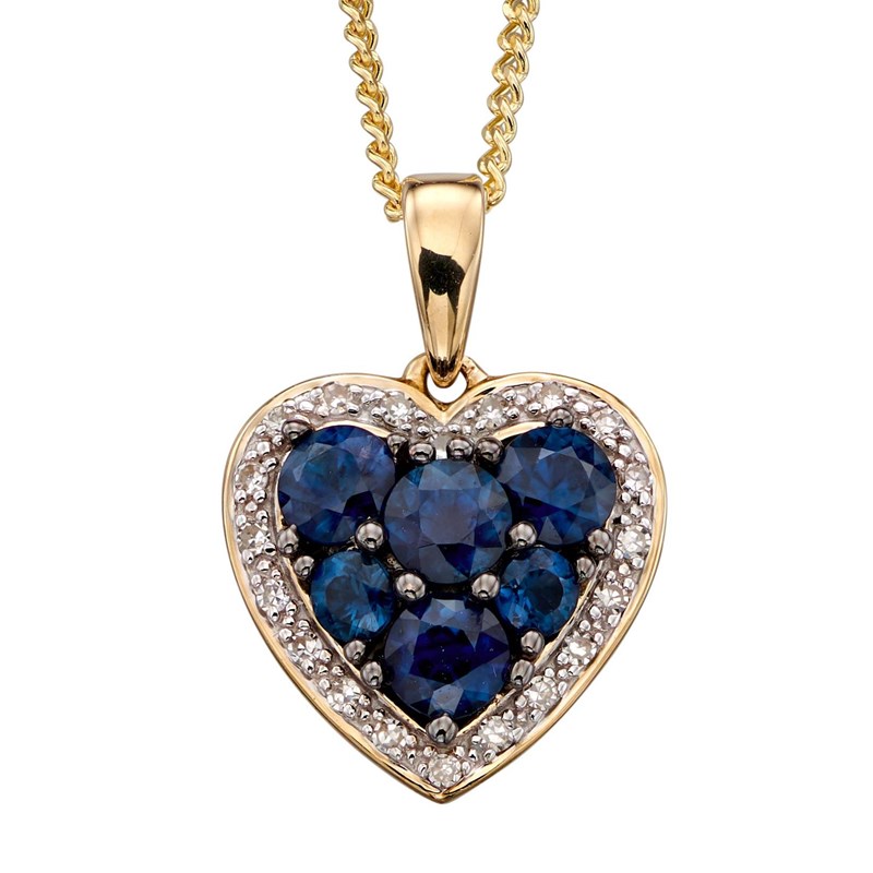 Collier coeur saphir et diamant sur or jaune 375/1000