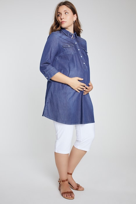 Bellieva-Longbluse, Hemdkragen, Taillenband, Langarm, GOTS