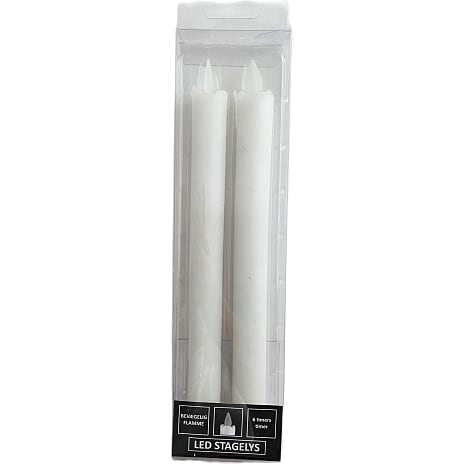 LED stagelys med bevægelig flamme H: 23 cm 2-pak - hvid