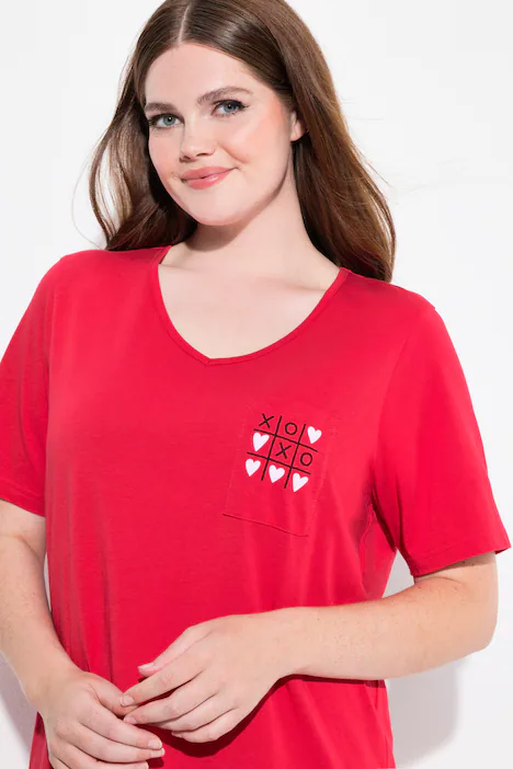 Bigshirt, Herzmotiv, V-Ausschnitt, Halbarm, salsa