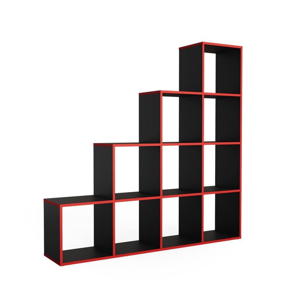 Vicco Treppenregal Raumteiler Stufenregal 10 Fächer Schwarz/Rot Bücherregal