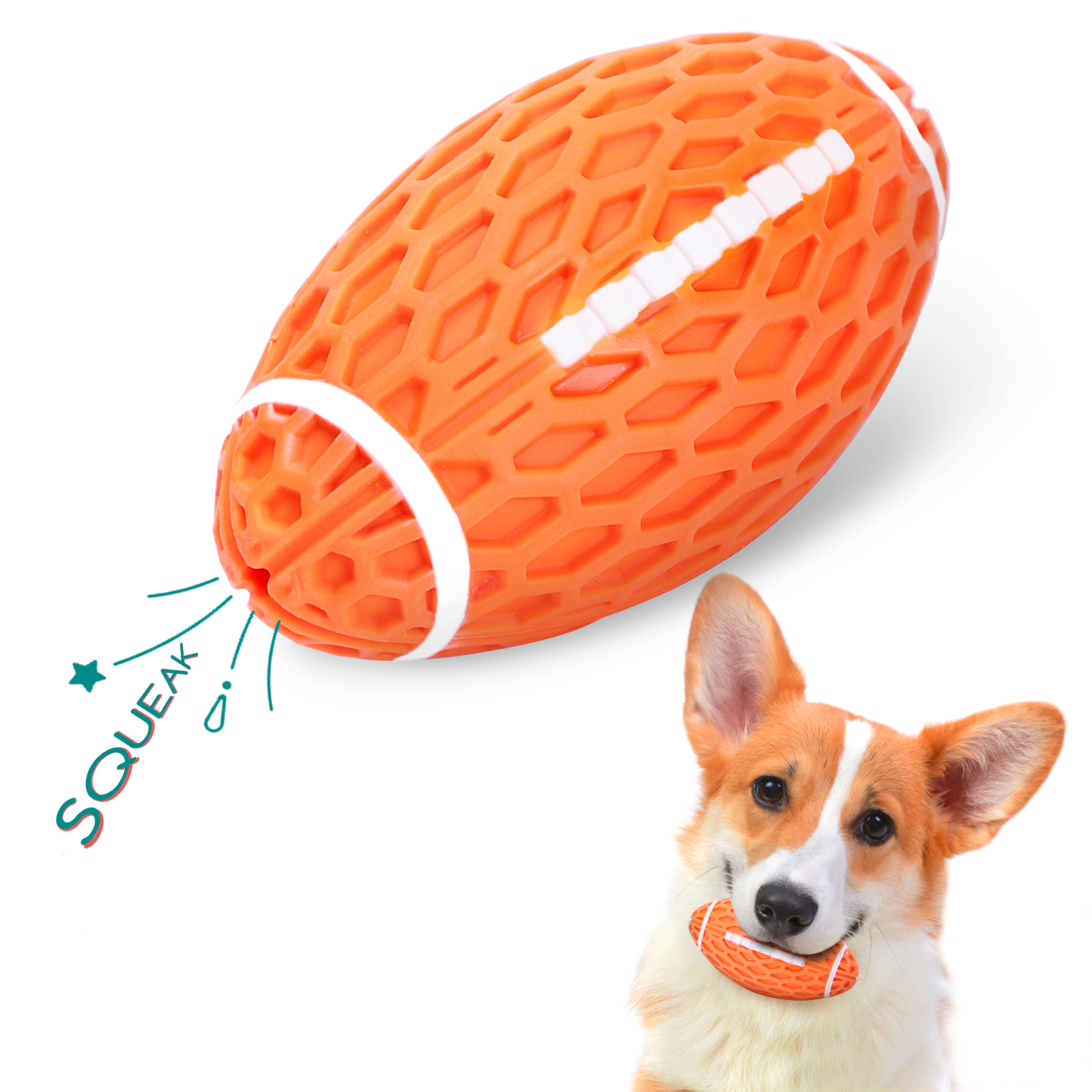 Bola para Cães Nobleza com Apito, Bola Interativa para Cães, Brinquedo de Rugby para Cães com Apito, Bola Mastigável para Cães, Bola de Borracha Natural Indestrutível para Cães, C10,3*L5,6CM
