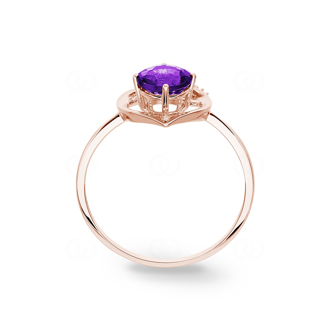 Ring 750/18 K Roségold mit Amethyst rund & Diamanten 0.02 ct H/si