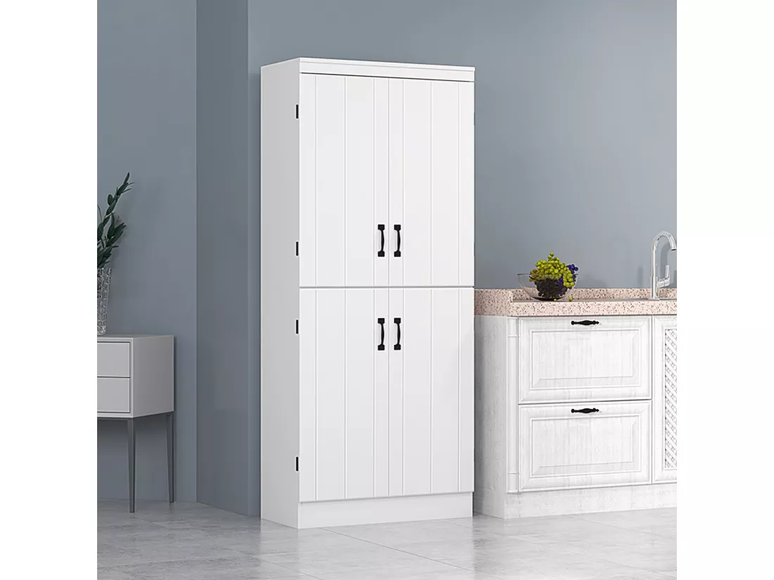 Armoire de cuisine buffet de salle à manger avec 4 portes 6 étagères de rangement style moderne 76 x 40 x 177 cm blanc