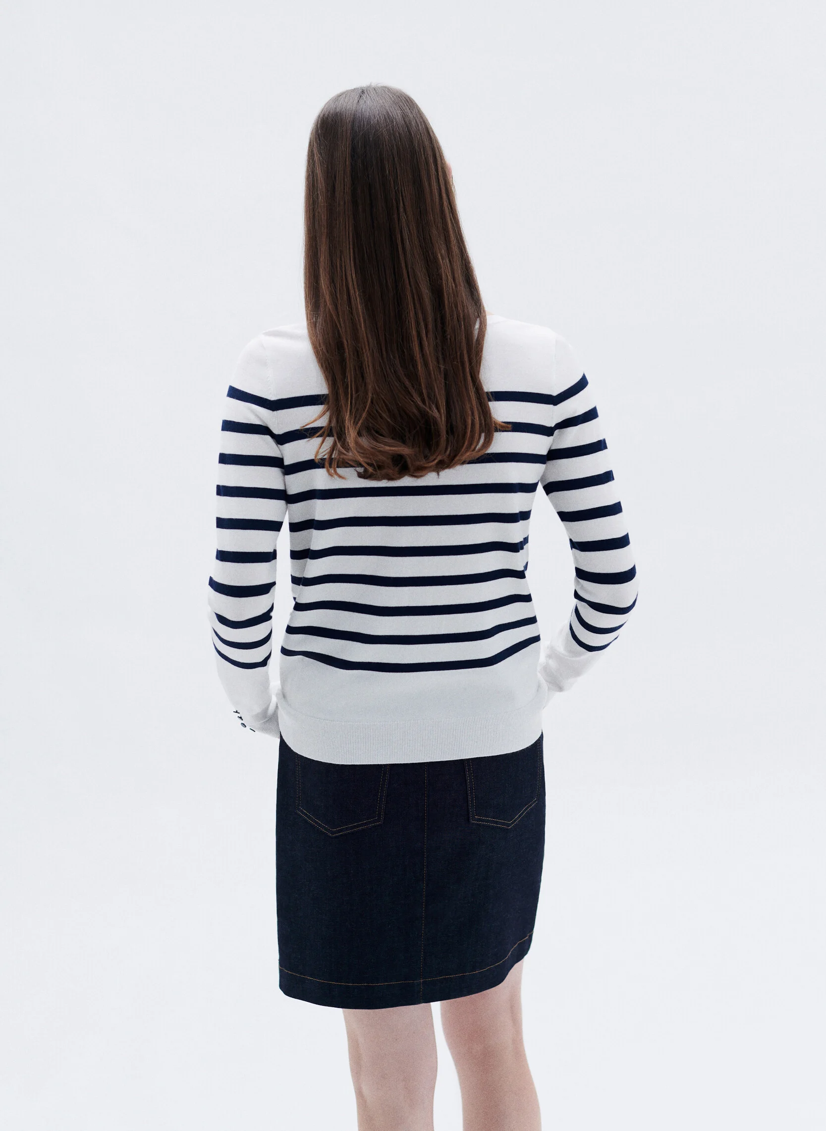 MJULIE - Pull droit col bateau à rayures | Beige