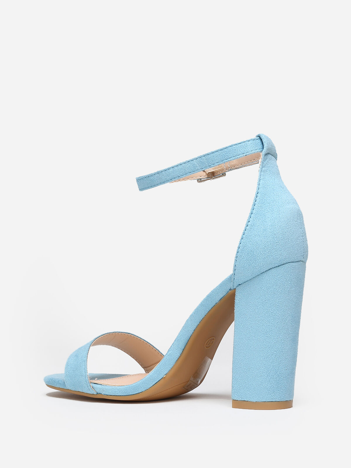 Sandales en suédine à talon carré- Bleu clair