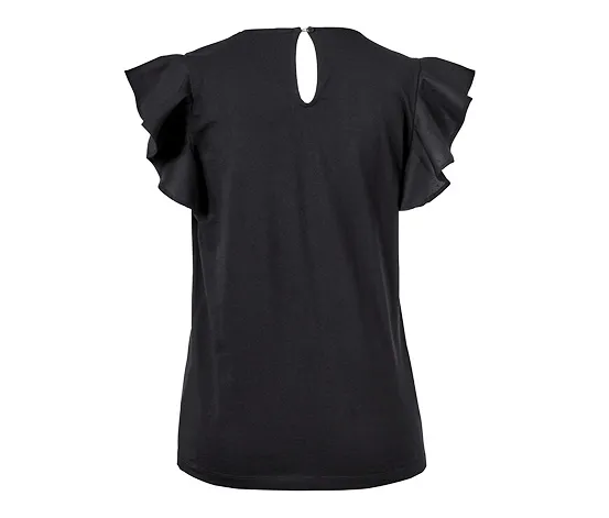 Shirt mit Volantärmeln, schwarz