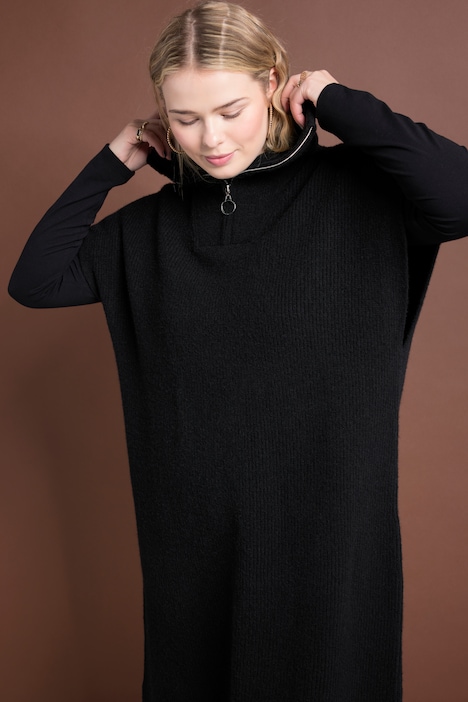 Strick-Kleid, oversized, Troyerkragen, ärmellos