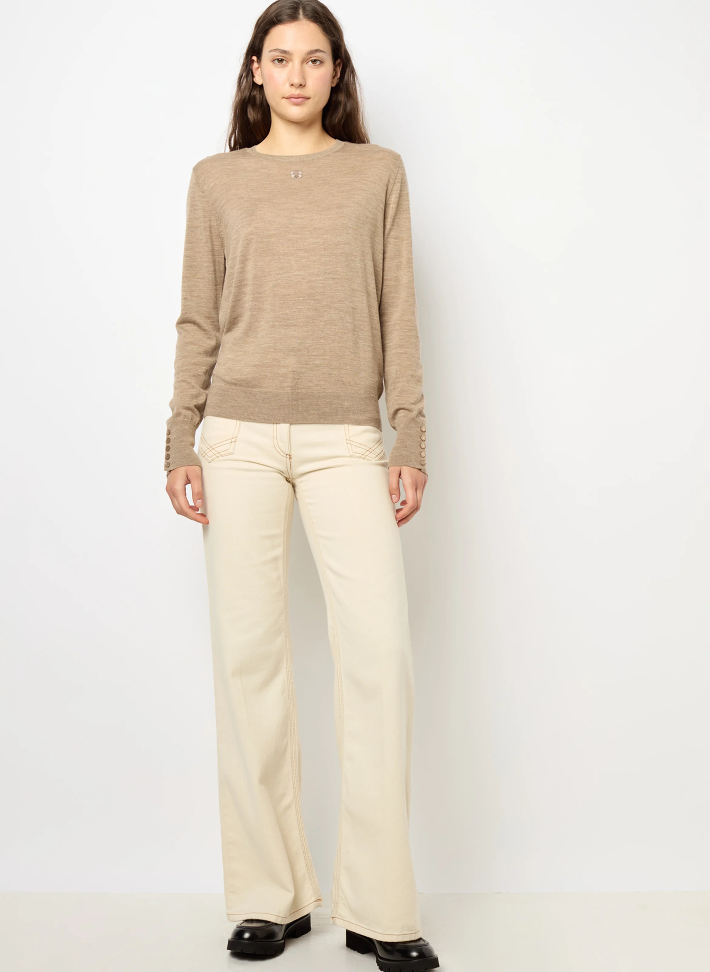 JADE - Pull col V en laine | Beige
