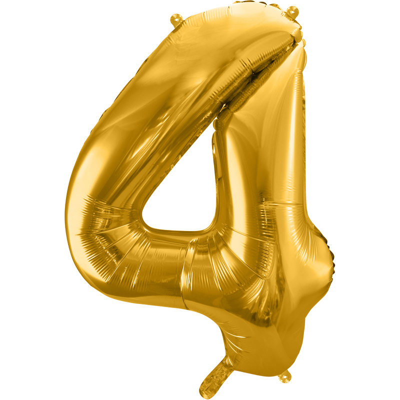 Partydeco Folienballon Zahl 4, gold