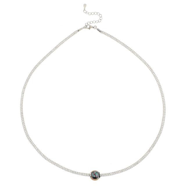 Mesh-Collier & Gleiter, Muschelkernperle, Zirkonia, ca. 48 cm