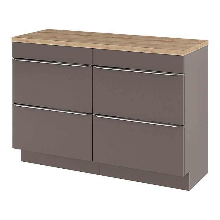 Ensemble salle de bains l.120 cm meuble à poser Imandra gris taupe brillant + plan de toilette chêne