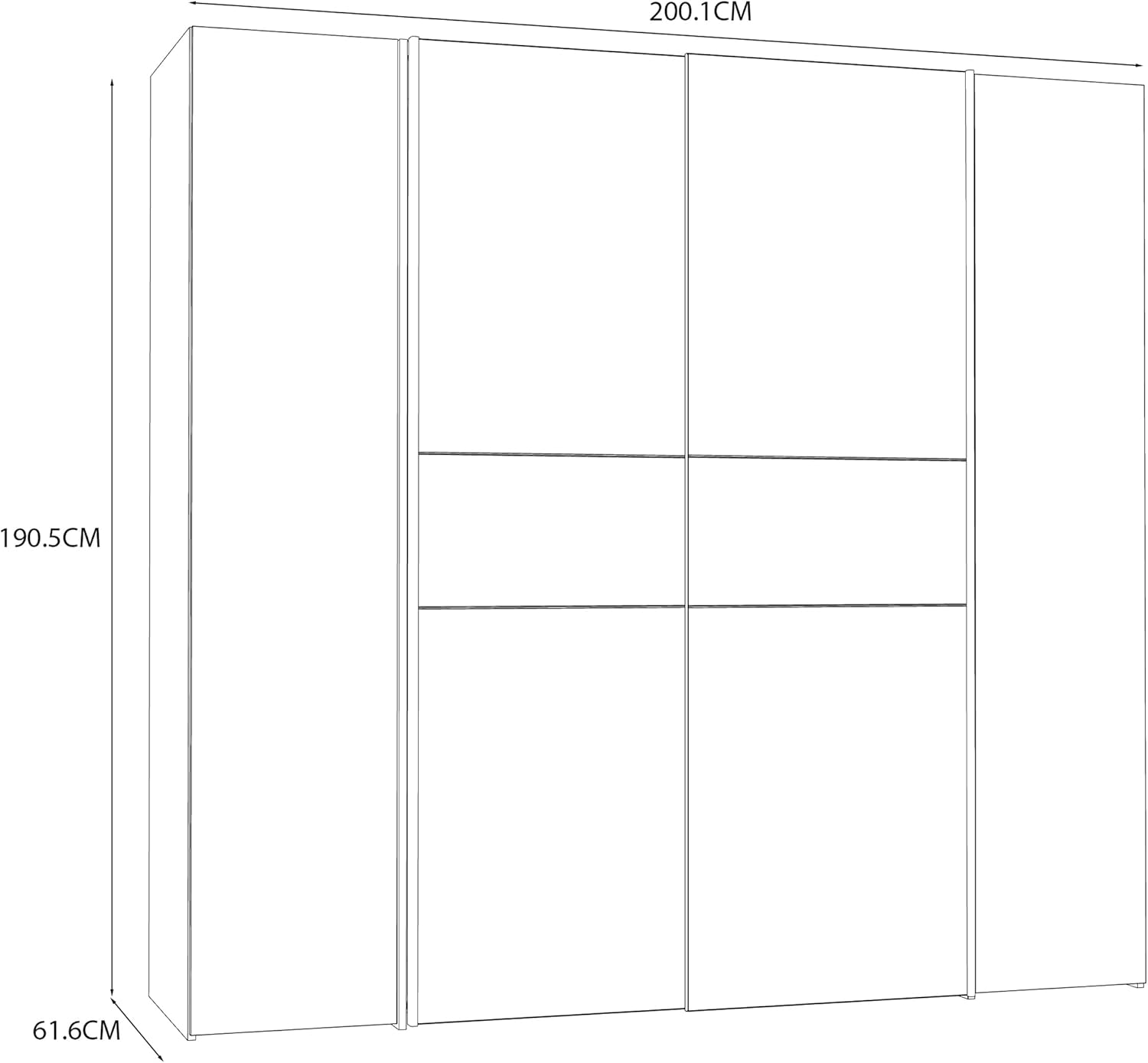 Forte Ginger Kleiderschrank 200, moderner Schrank mit 4 Türen und vielen Einlegeböden, Dreh-/Schwebetüren, Holzwerkstoff, Artisan Eiche/Weiß, 200,1 cm breit, 190,5 cm hoch, 61,6 cm tief