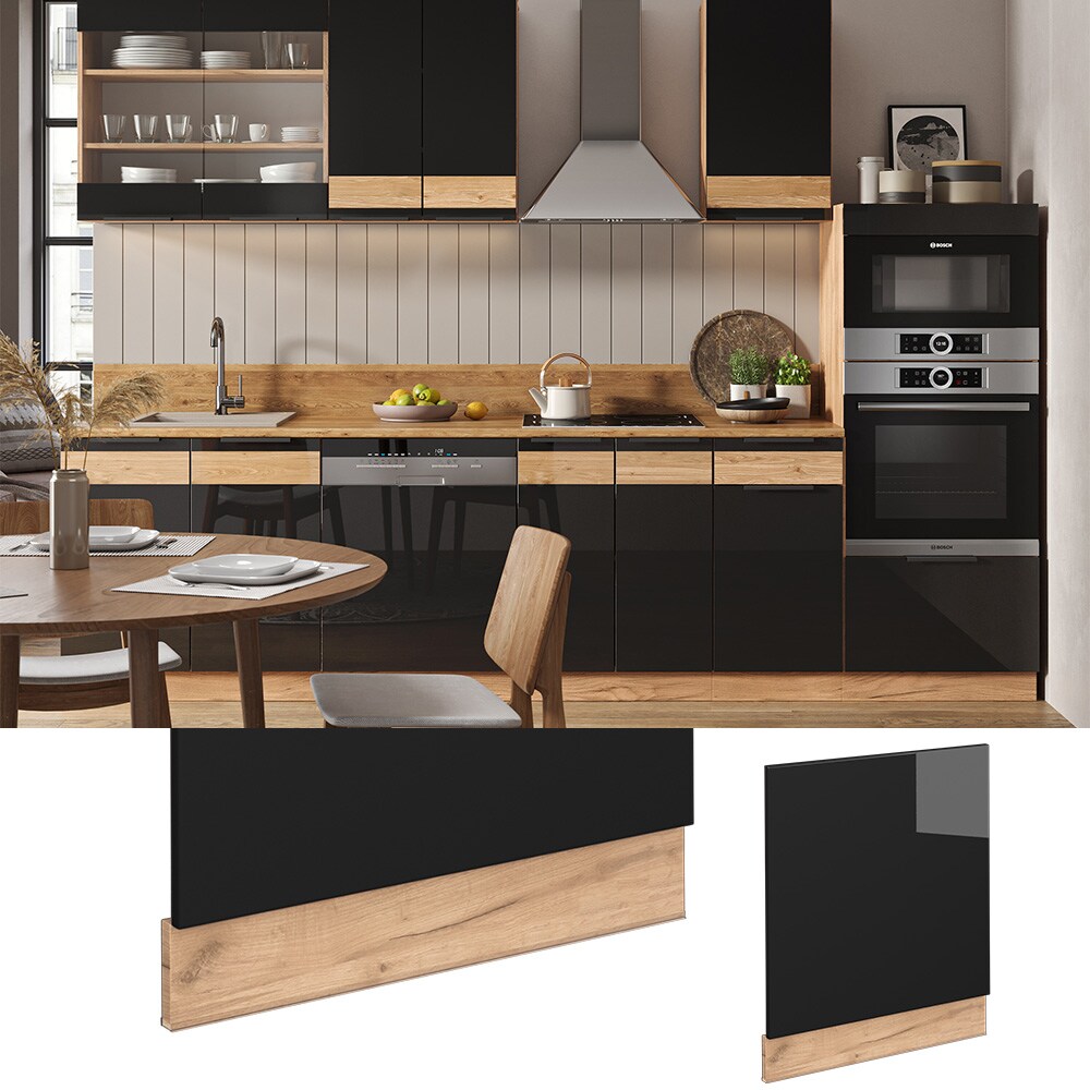 Vicco Geschirrspülerblende Geschirrspülfront Küchenmöbel Fame-Line Eiche Schwarz 60 cm modern Hochglanz