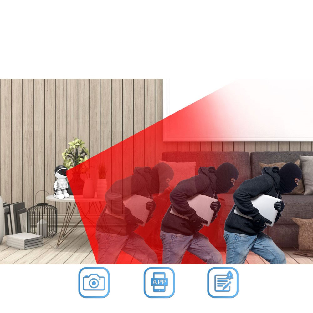355° WiFi Internet IP Kamera 2MP Roboter mit IR Nachtsichtfunktion / Auto Tracking / Bewegungserkennung / 2-Wege-Audio (iOS/Android) - Weiss
