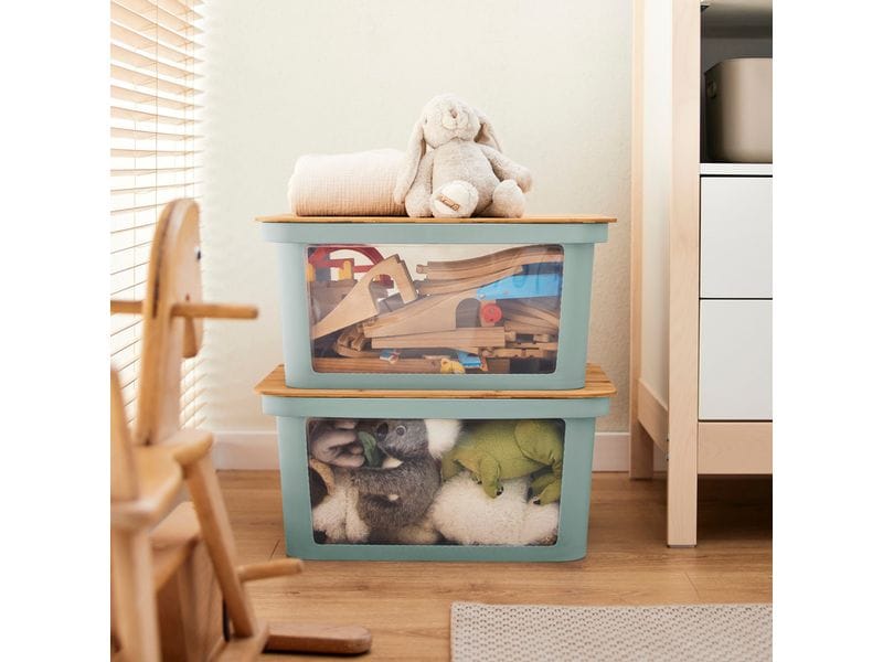 Rotho Babydesign Spielzeugbox PINA 45 l Sage Green Stylische Box mit Bambusdeckel