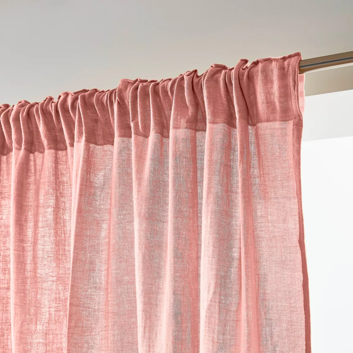 Rideau gaze de coton galon fronceur (140 x 240 cm) Gaïa Rose pêche