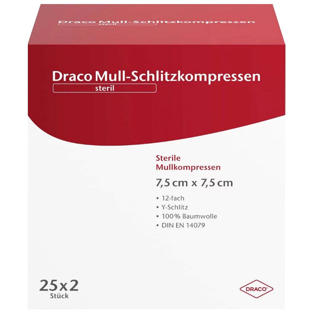 Draco Mull-Schlitzkompressen 12fach 7,5 x 7,5 cm steril