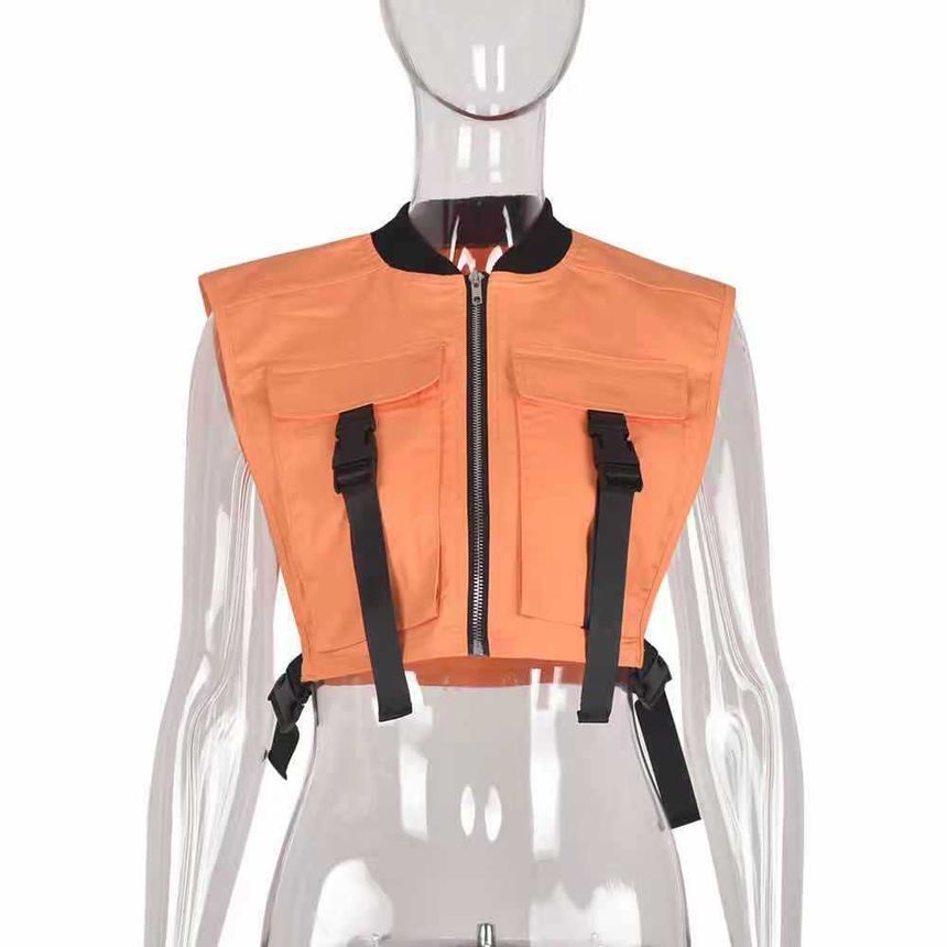 BrickBlack - Cropped cargovest met rits en drukknoopsluiting / geperforeerde legging