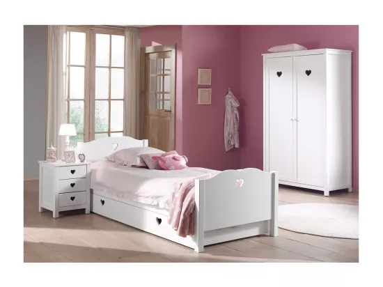 MILADY - Chambre 90x200cm + Chevet + Armoire 2 Portes