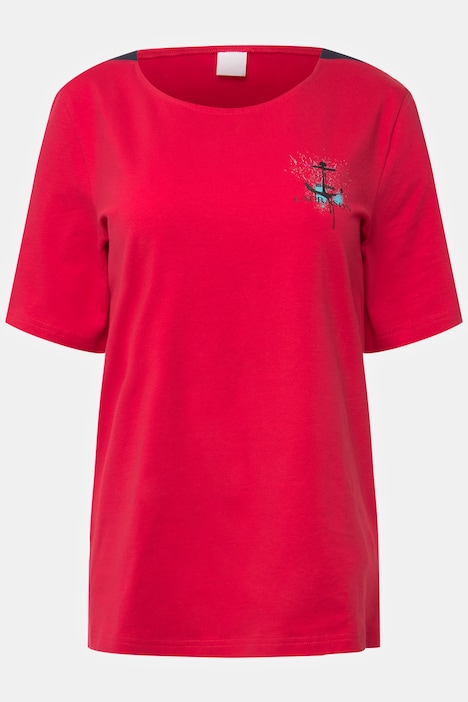T-Shirt, U-Boot-Ausschnitt mit seitlichen Einsätzen, Halbarm