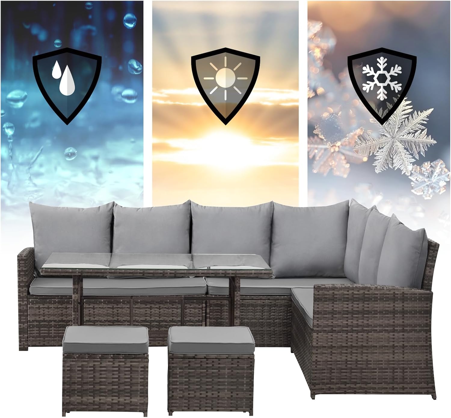 SVITA Monroe Garten-Lounge Set Polyrattan Lounge-Möbel Sitzgruppe Braun