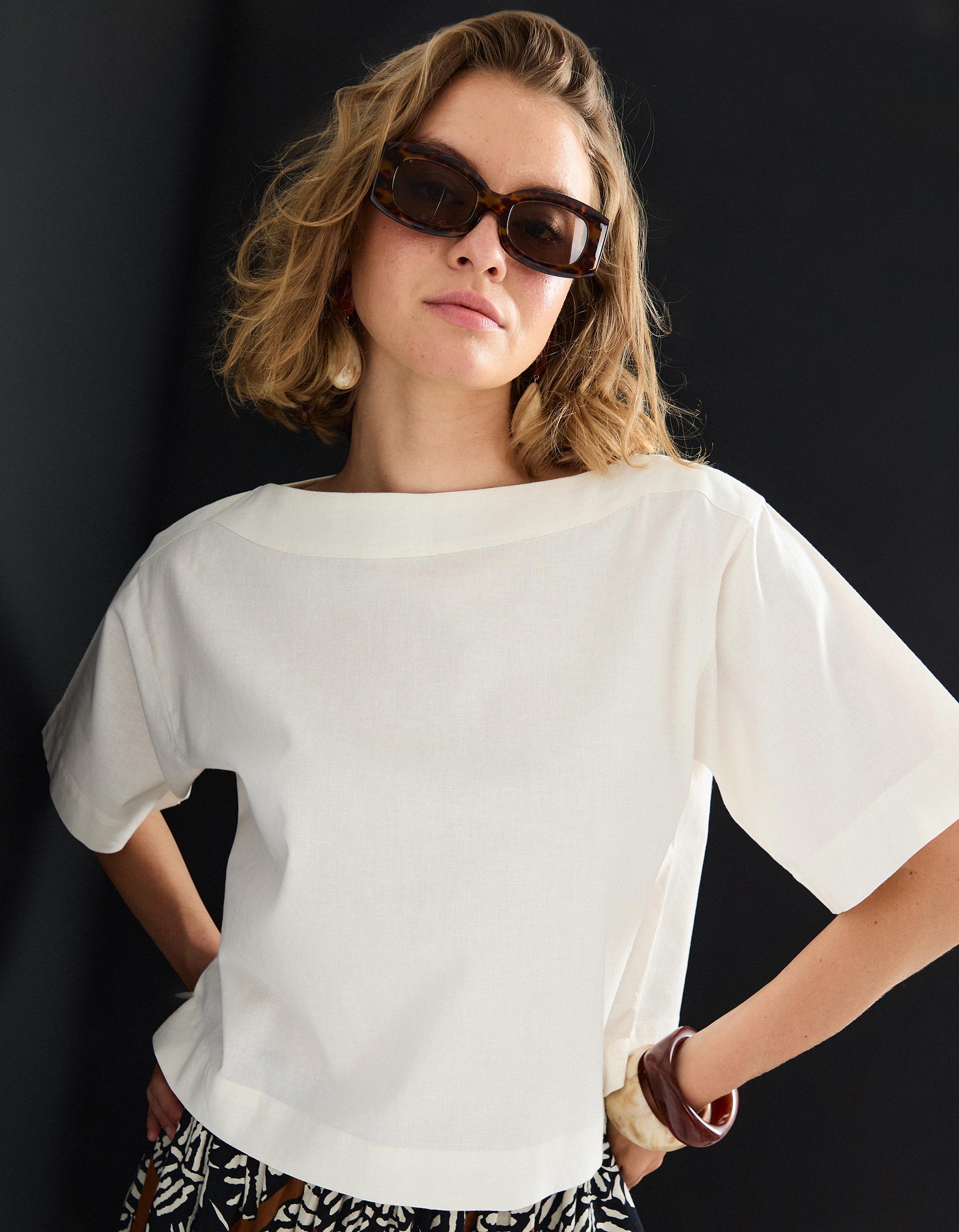 Blusa com Linho, Mulher, Bege Claro