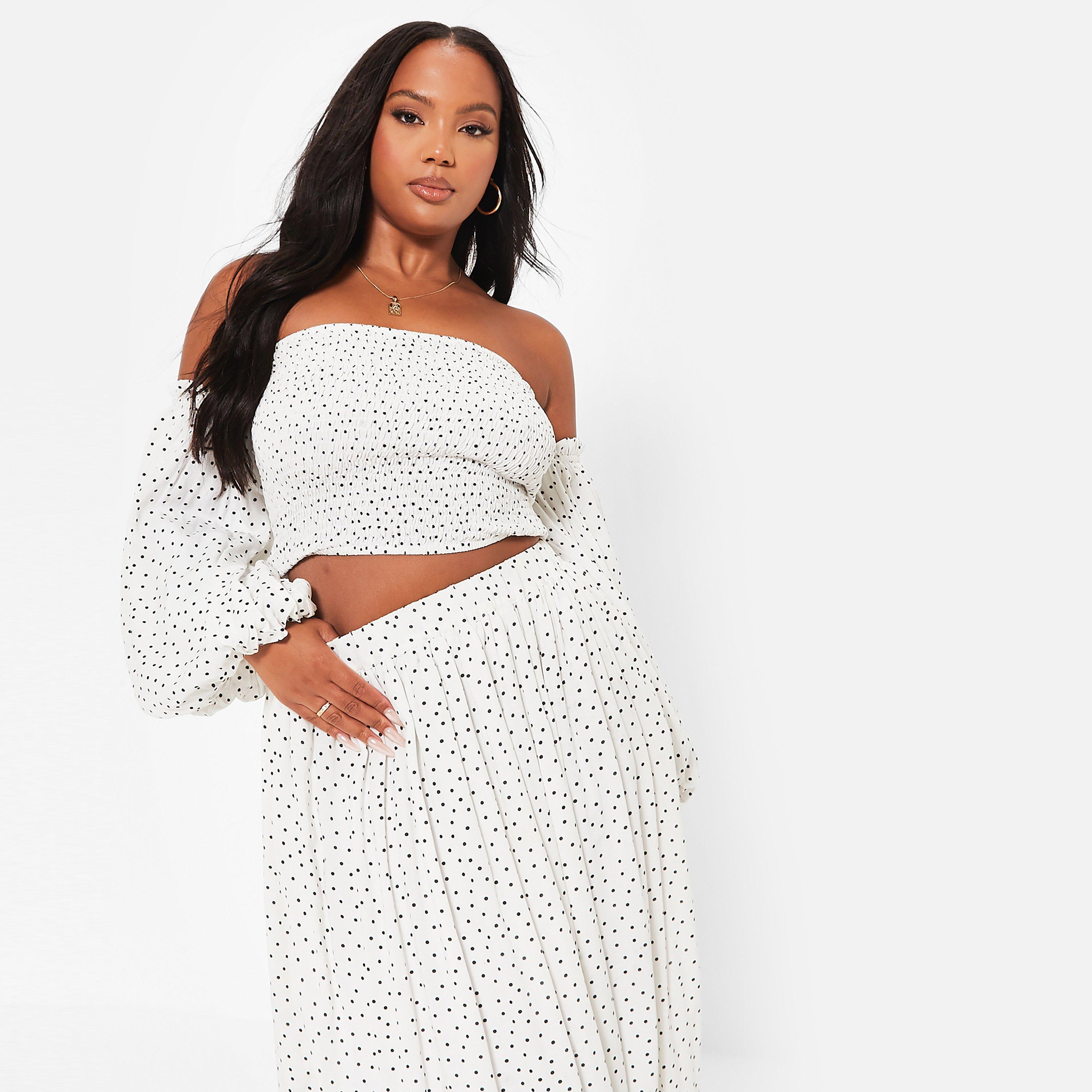 I Saw It First ISAWITFIRST Printed Shirred Puff Sleeve Bandeau Crop Top Co Ord