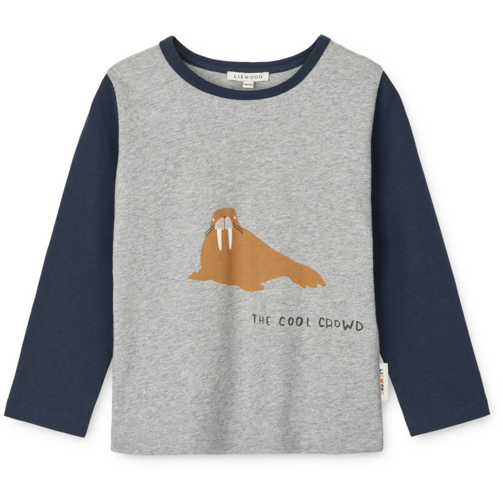 Køb LIEWOOD Walrus / Grey Melange / Classic Navy Apia Placement Bluse