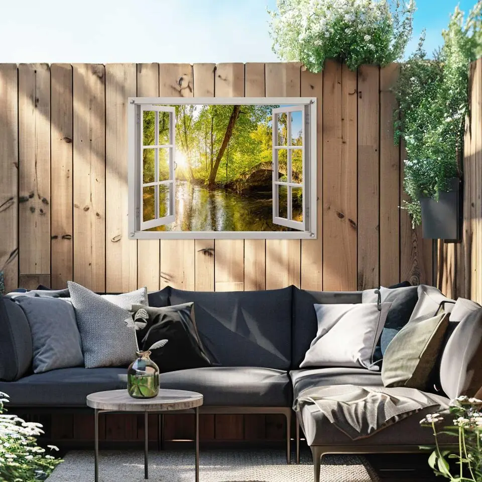Tuinposter Zonnestralen in het bos - 60x80cm - Groen