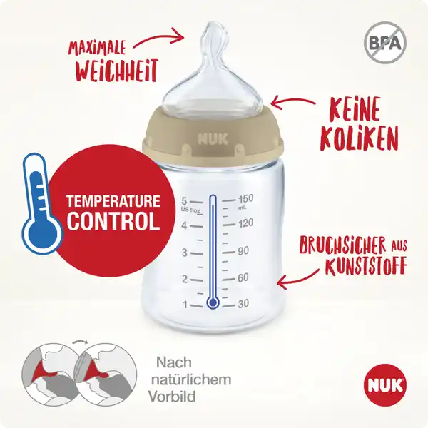 First Choice+ Babyflasche mit Temperature Control, 0-6 Monate, beige