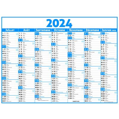 Calendrier Classique - 7 mois par face - 32 x 42 cm - bleu - Oberthur