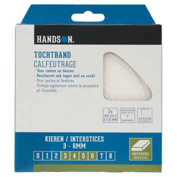 Handson tochtband PU-schuim 6x15 mm 3 meter wit 2 stuks