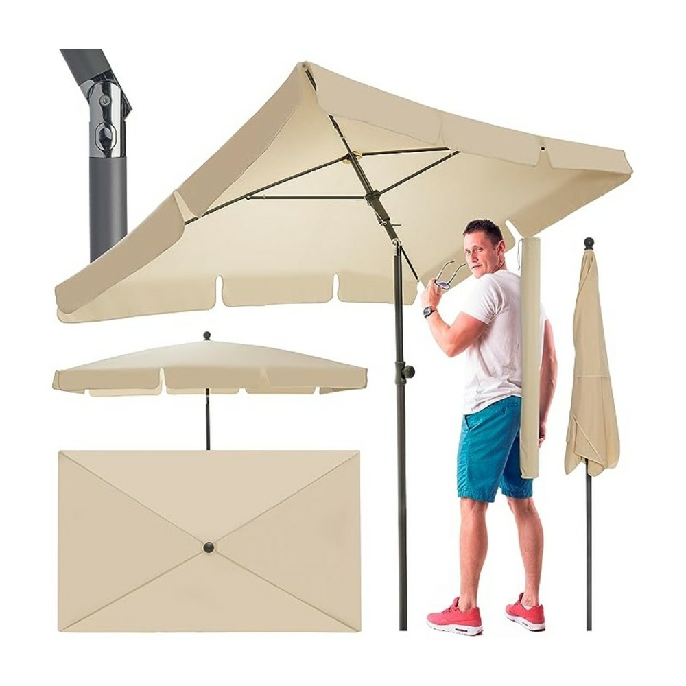 Parasol rectangulaire avec housse de protection réglable et inclinable 45° beige 125x200cm protection uv 50+
