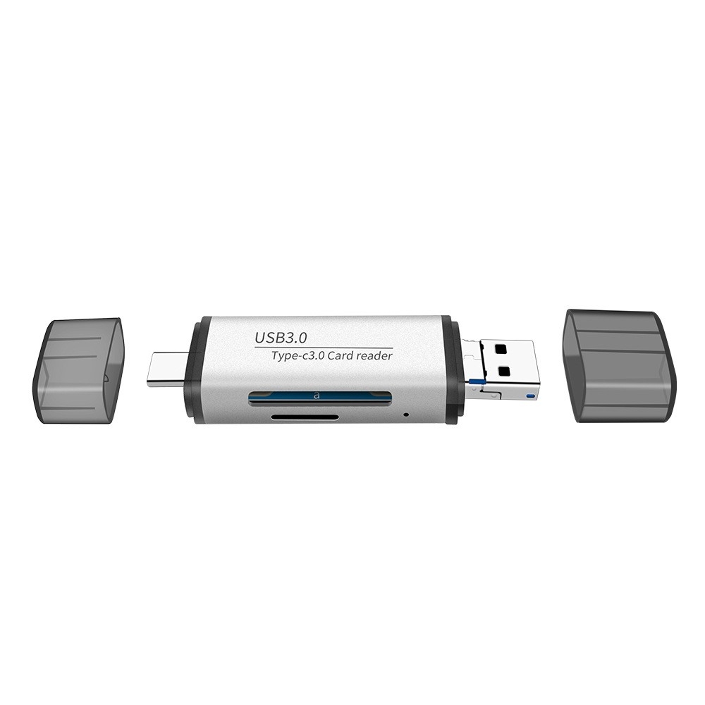 3in1 USB C / USB 3.0 / Micro USB OTG Kartenlesegerät Card Reader für SD und Micro SD Speicherkarten - Dunkelgrau (Space Grau)