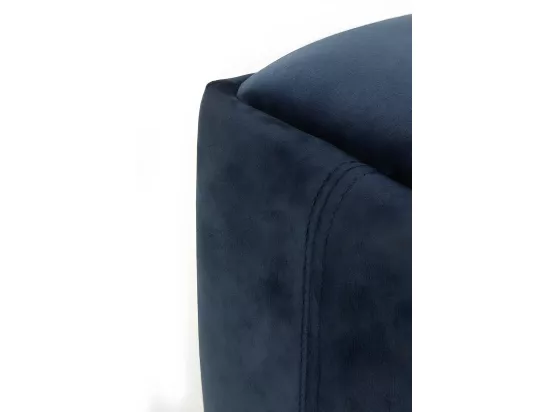 Pouf tapissé en velours bleu avec poignée en simili cuir