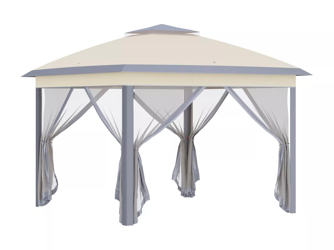 Tonnelle barnum automatique pop-up dim. 3,3L x 3,3l x 2,88H m moustiquaires sac transport métal oxford marron beige