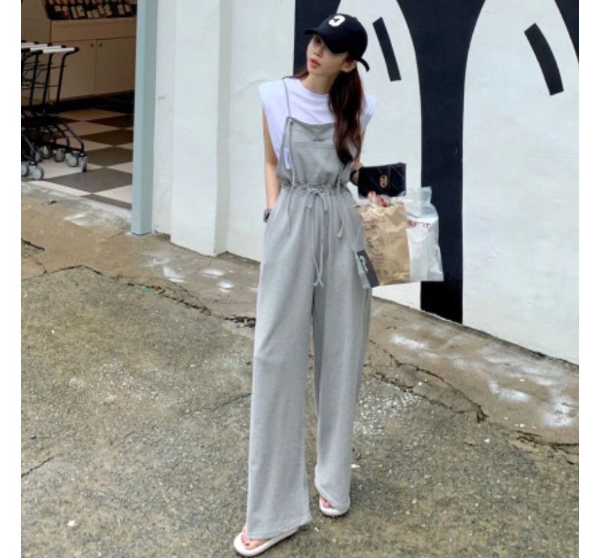 Lewwe - Spaghettibandjes Effen Jumpsuit