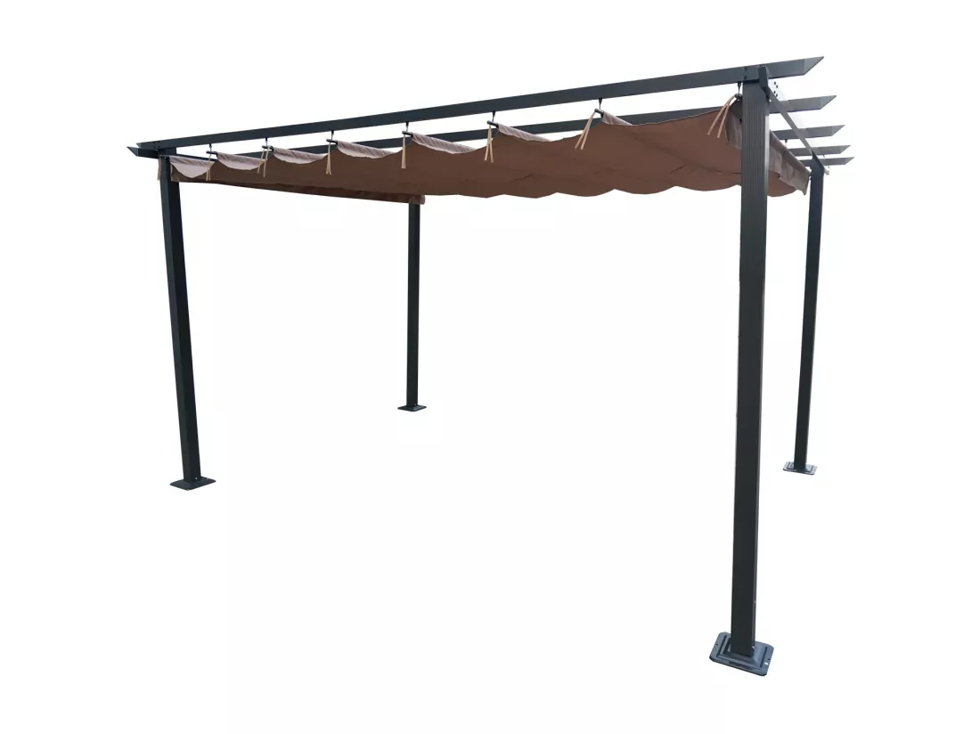 Tonnelle/Pergola en aluminium 3x4m toile coulissante rétractable - anthracite taupe - HAVANA