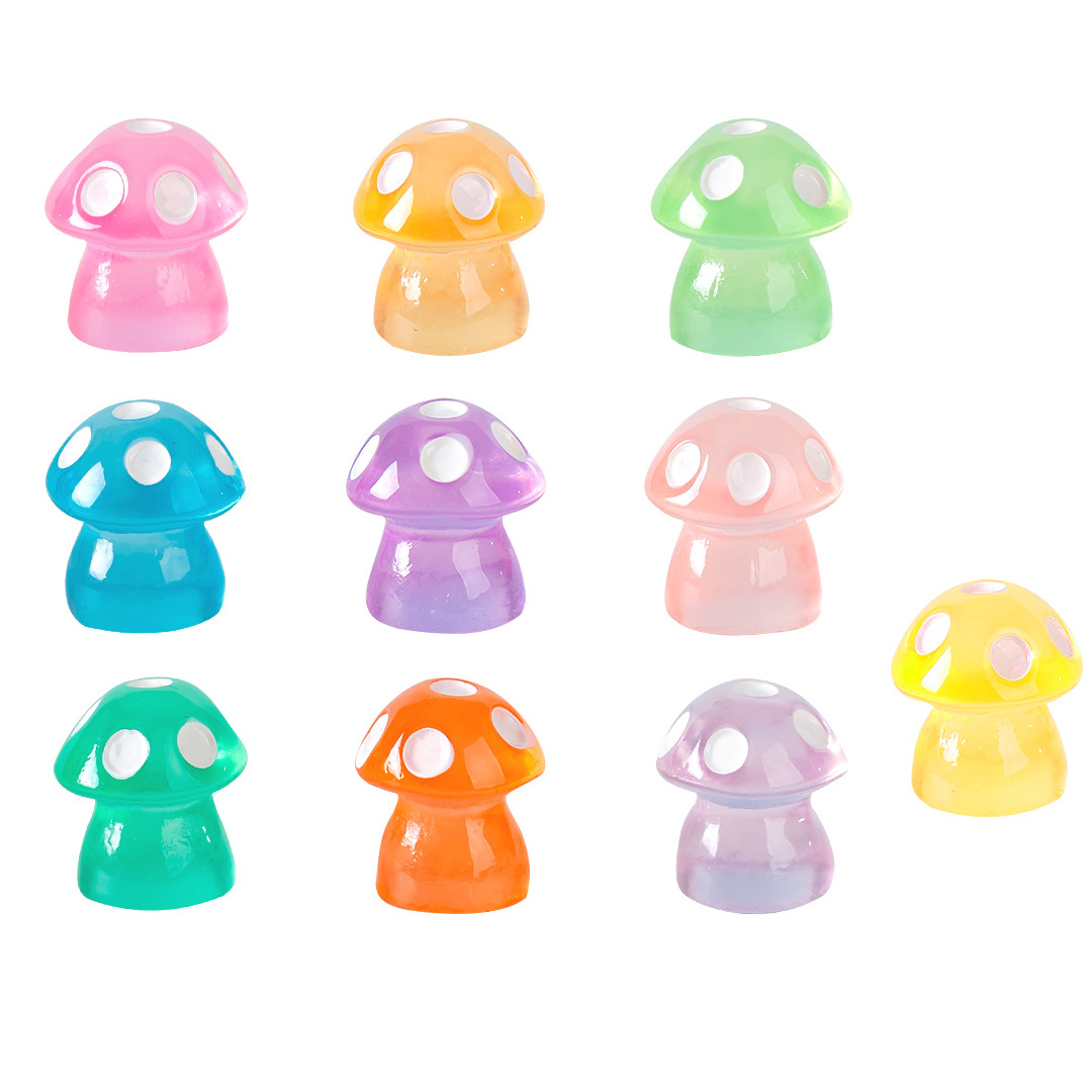 (10er Set) 13mm Fluoreszierende Pilz Figuren Leuchtende Mini Fliegenpilze Garten Deko - Assortiert