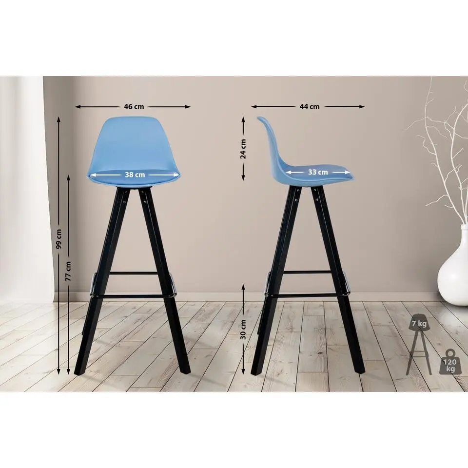 CLP Barkruk Corbin zwart Frame - Kunstleer - blauw