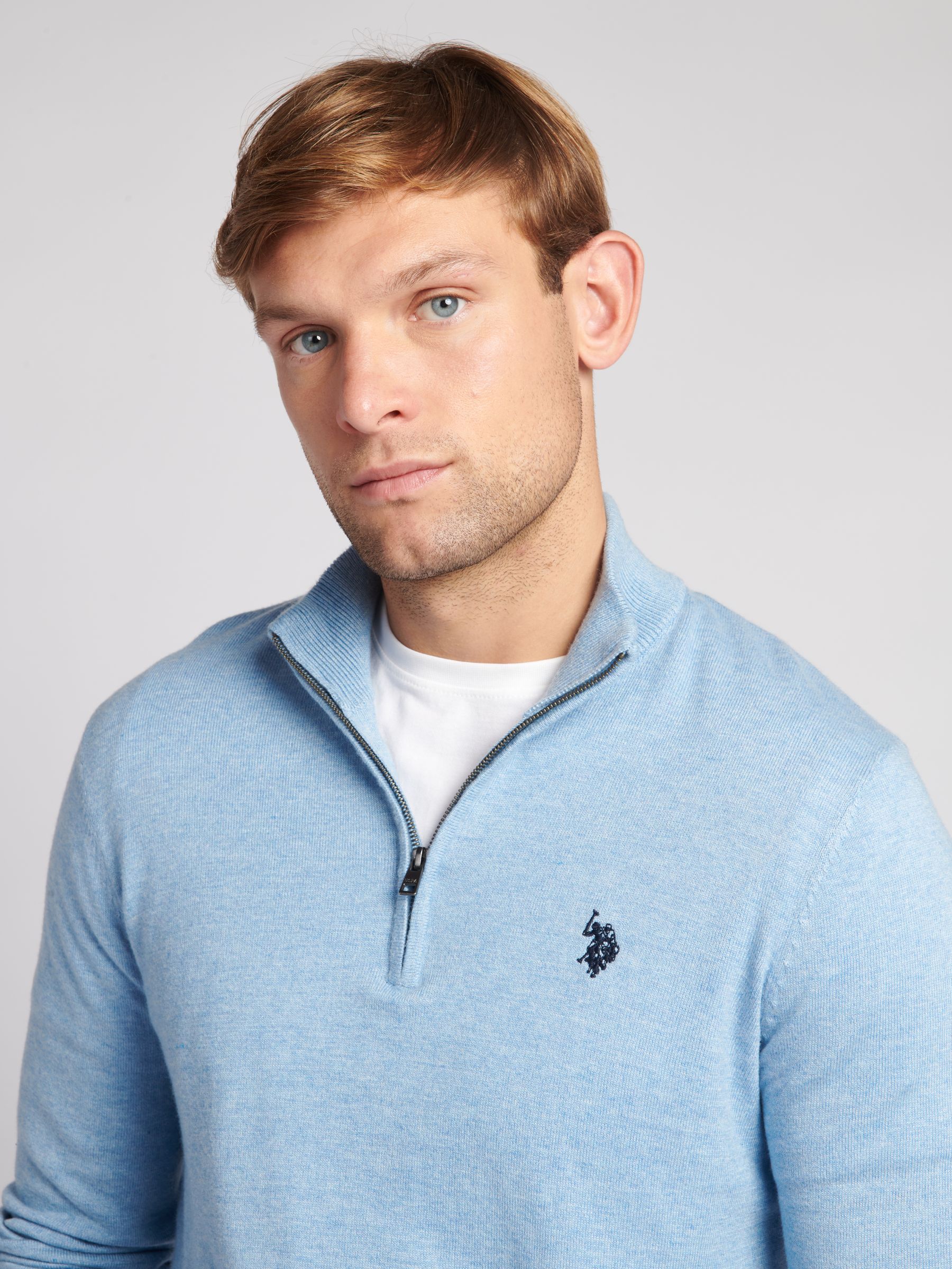 Blauw - U.S. Polo Assn. Katoenen Opstaande kraag 1/4 gebreid met rits